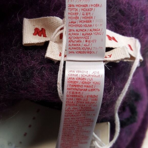 MARNI Brushed Wool Mohair Oversized Check Scarf Purple Black Fringe ITALY 100x30 - Picture 11 of 12